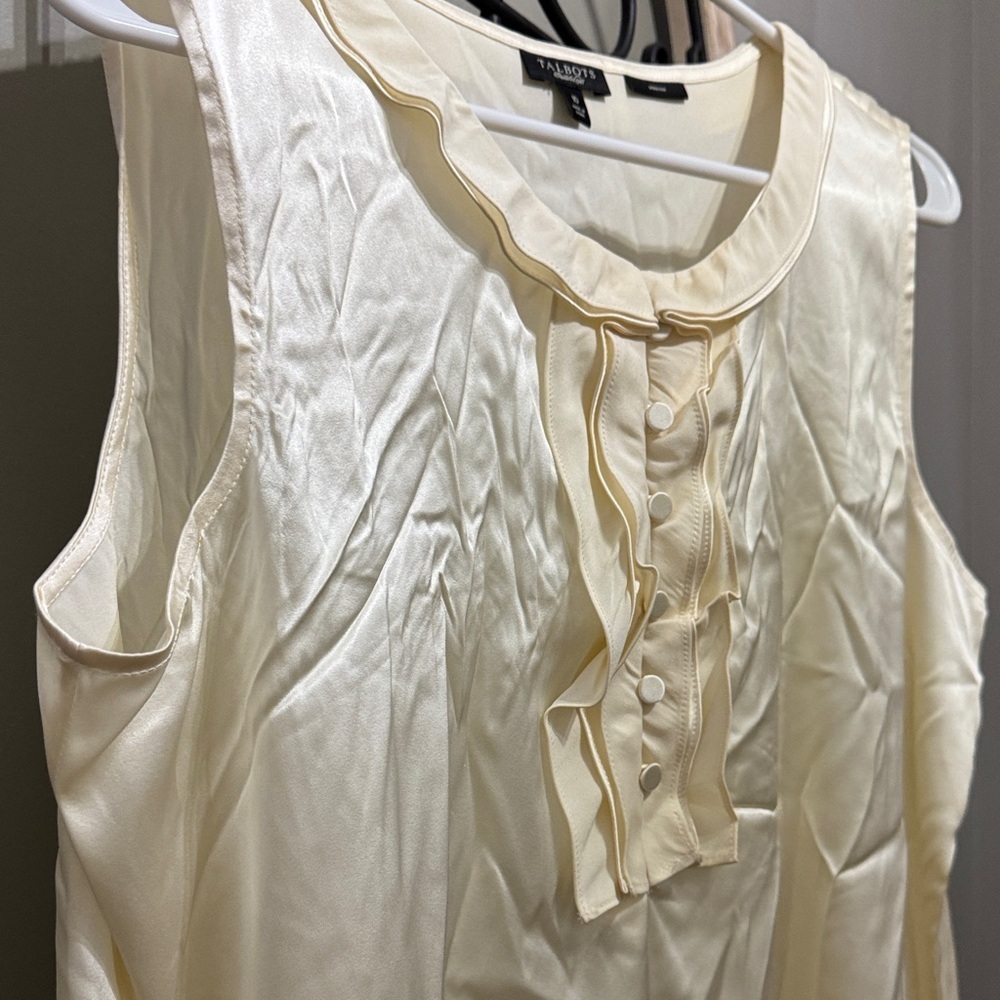 Talbots Cream Sleeveless Ruffle-Front silk - Picture 7 of 9